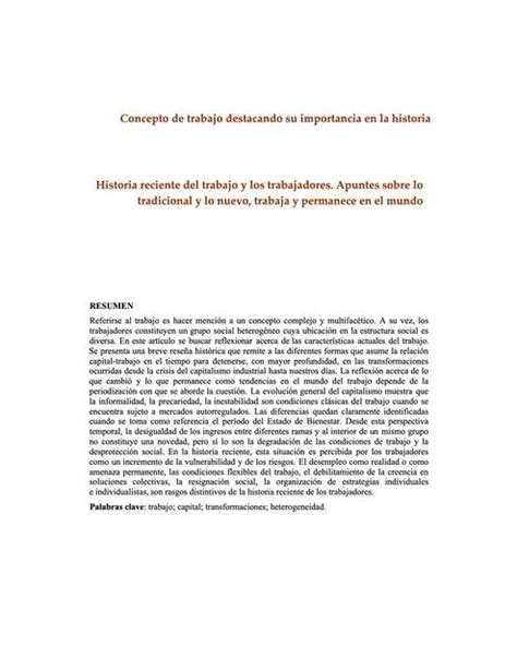 Concepto De Trabajo Destacando Su Importancia En La Historia Historia