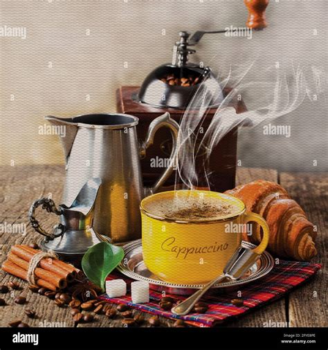 Coffee Cup And Pot 3D Illustration Image For Kitchen Ceramic Wall Tiles