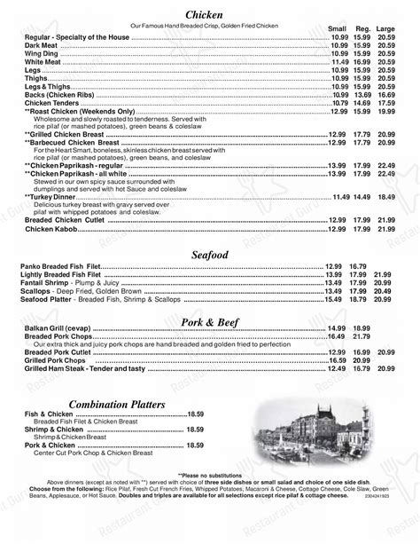 Menu at Belgrade Gardens restaurant, Barberton, 401 E State St