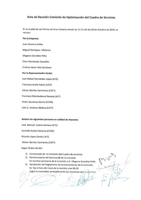 Comisiones De Trabajo En Global Acta Cuadro De Servicios