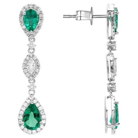 Cabochon Emerald Diamond 18 Karat White Gold Drop Dangle Earrings At 1stdibs