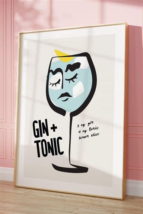 Gin And Tonic Cocktail Poster Art Print Kitchen Decor Wall Etsy Uk Diy Canvas Wall Art