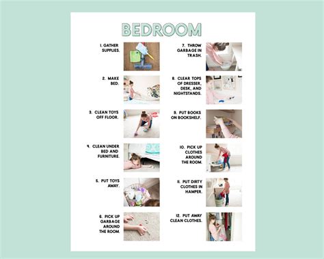 Bedroom Step By Step Visual Aid Cleaning Chore Guides Cheat Etsy