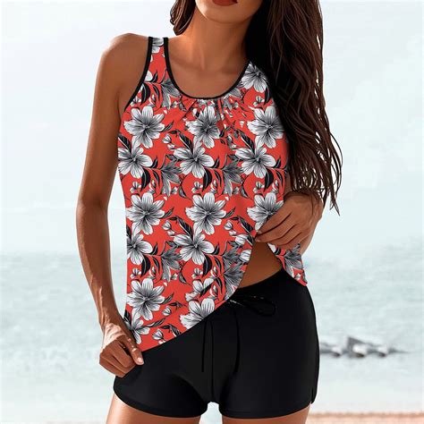 Pstuiky Womens Swimsuits Women Two Piece Swimsuit Set Fashion Print Sports Bikini With Shorts