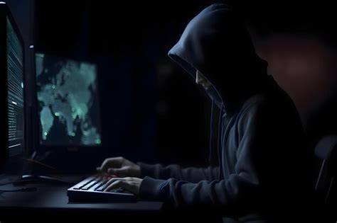 Hacker Con Capucha Robando Datos De La Computadora Por La Noche