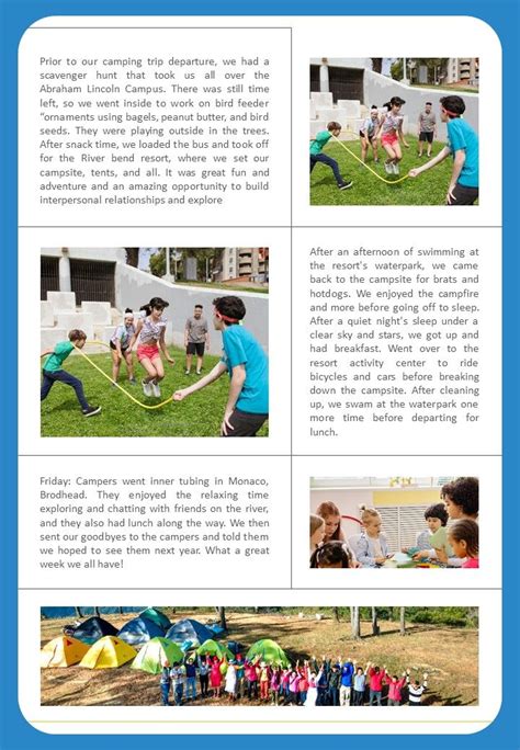 Bifold One Page Summer Camp Newsletter Presentation Report Infographic