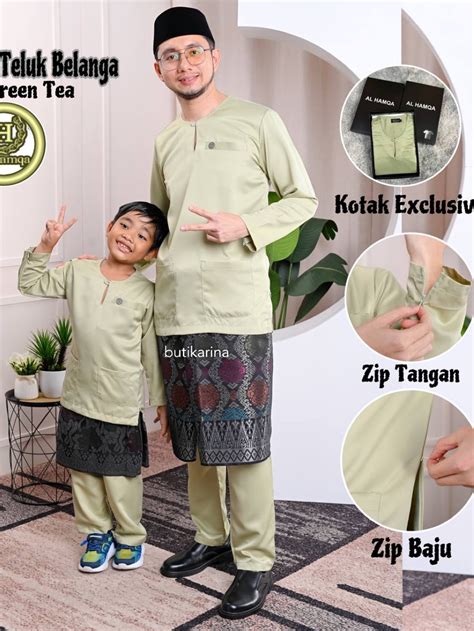 BAJU MELAYU WARNA SAGE GREEN TELUK BELANGA CEKAK MUSANG DEWASA BUDAK