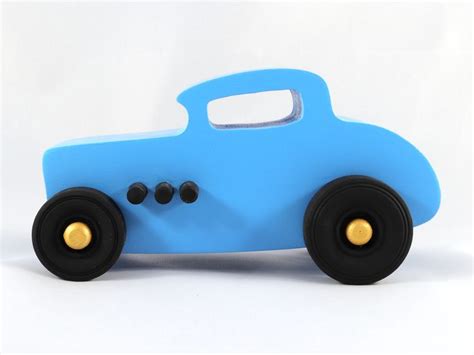 Wooden Toy Car Hot Rod 1932 Deuce Coupe Handmade And Painted With Baby Blue Black And