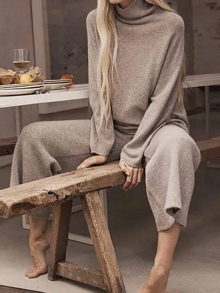 Turtleneck Long Sleeve Knitted Two Pieces Set Two Piece Set Knit Two