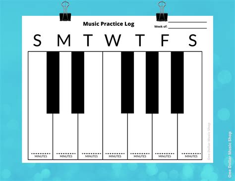 Printable Piano Practice Chart Log Music Habit Tracker Lesson Guide Handout Instant Download