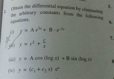 Obtain The Differential Equation By Eliminating Arbitrary Constants A B