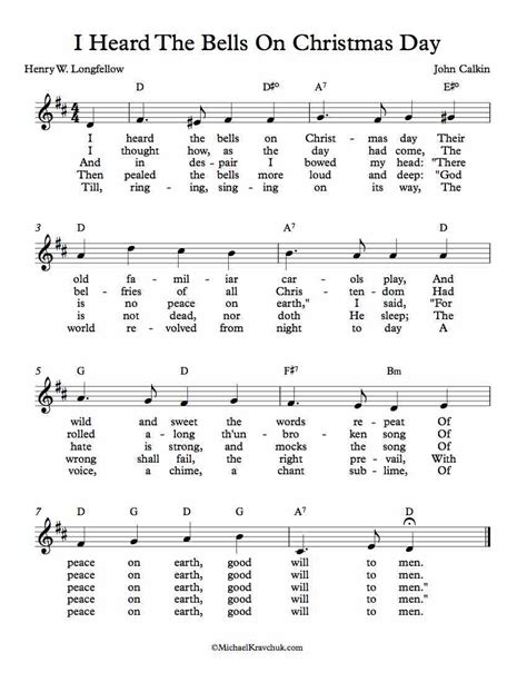lead sheet  heard  bells  christmas day michael kravchuk