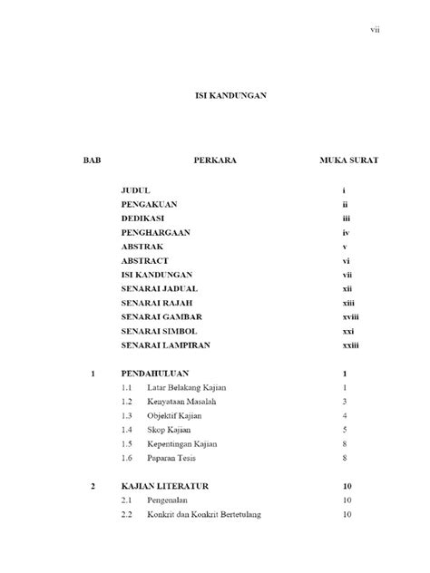 isi kandungan senarai jadual senarai rajah senarai gambar senarai