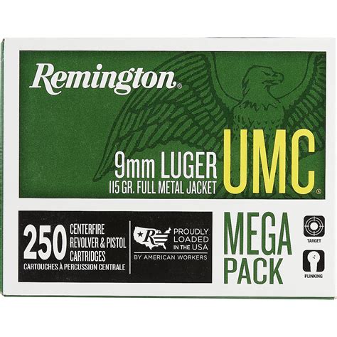 Remington Umc 9mm Luger 115 Grain Full Metal Jacket Centerfire Handgun Ammunition 250 Rounds