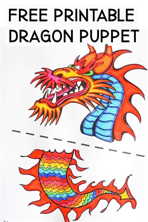 a dragon puppet is shown with the words free printable dragon puppet on ...