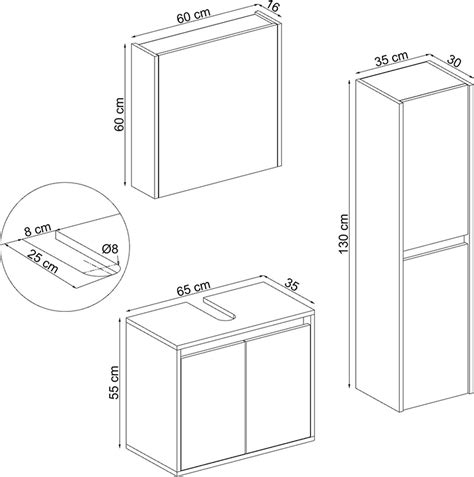 Mini Badkamermeubel 65 Cm 3 Delig Antraciet Eiken Bol