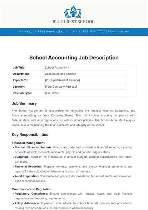 Free School Accounting Job Description Template Edit Online