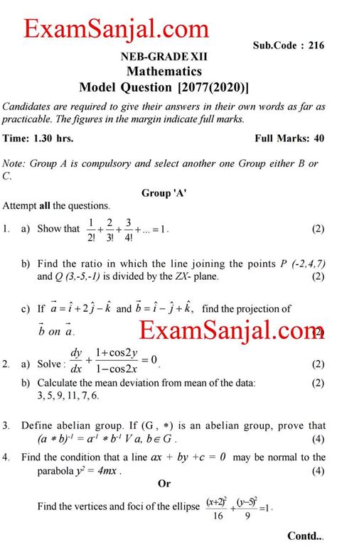 Class 12 Model Questions Paper NEB Grade 12 Model Questions Exam Sanjal