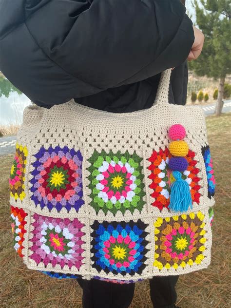 Granny Square Bag Crochet Bag Afghan Hobo Bag Handknit Boho Etsy