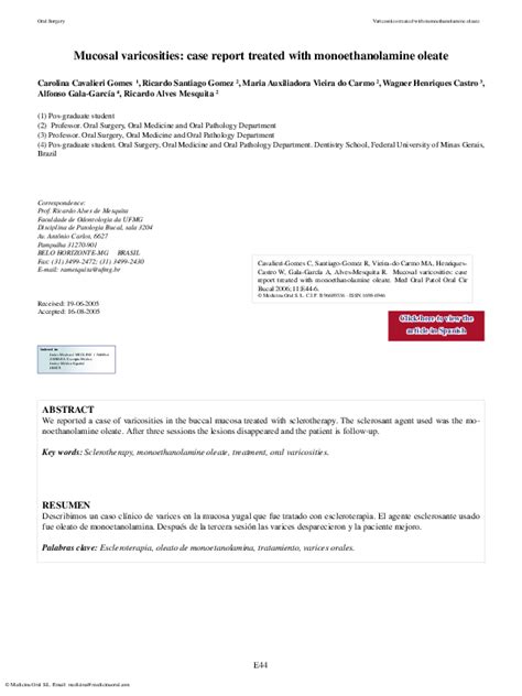 Pdf Mucosal Varicosities Case Report Treated With Monoethanolamine