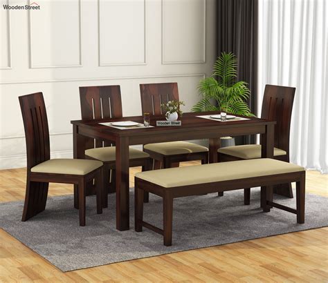 Buy Terex 6 Seater Dining Set With Bench (Walnut Finish) Online in India at Best Price - Modern ...