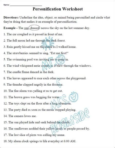 Free Personification Worksheets Free Worksheets Library Figurative