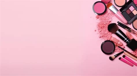 Premium Photo | A pink background with a set of makeup and a pink lip ...