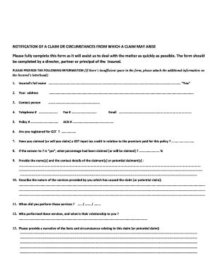 Fillable Online PI Claim Form Edge Underwriting Fax Email Print