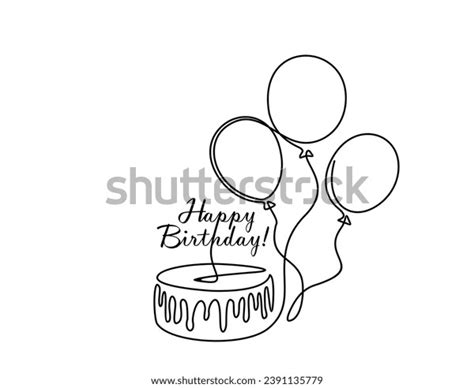 Continuous Line Drawing Birthday Cake Balloons Stock Vector Royalty