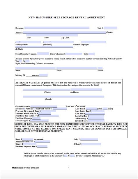 Free New Hampshire Rental Lease Agreement Templates Pdf Word