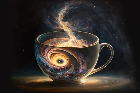 Premium Photo | A cup of coffee with a galaxy design on the bottom.