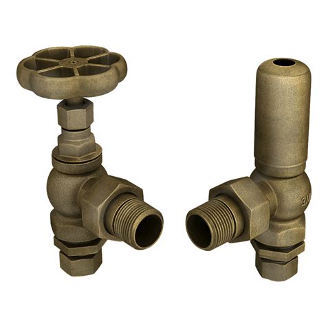 Chatsworth Traditional 1 2 Bsp Daisy Wheel Angled Radiator Valves Rustic Brass