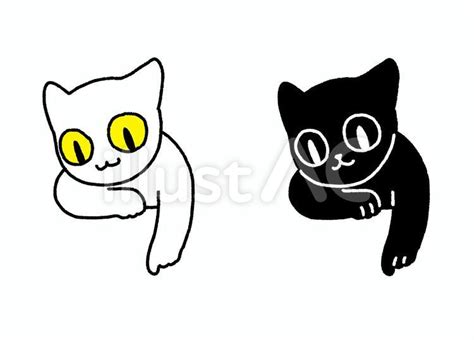 上から指を指す白猫と黒猫のイラストセットイラスト No 22714483／無料イラスト フリー素材なら「イラストac」