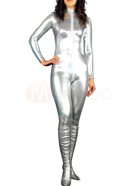 Halloween Zentai Catsuits Silver Metallic Spandex Bodysuits