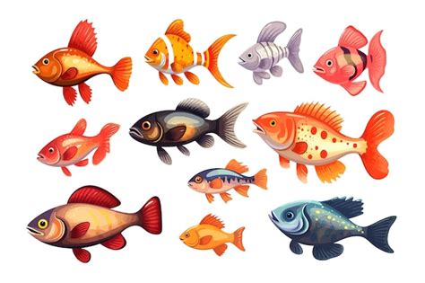 Conjunto De Peces De Dibujos Animados Vector Lindo Para Juego De