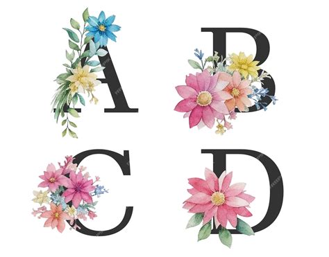 Premium Vector Watercolor Floral Abcd Alphabet Vector