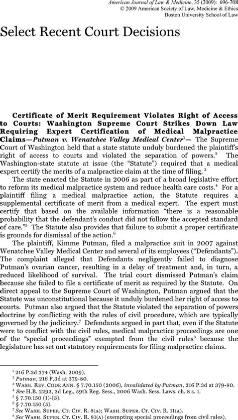 Certificate Of Merit Requirement Violates Right Of Access To Courts