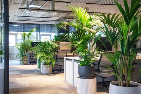 Modern office design with lush indoor plants | Premium AI-generated image