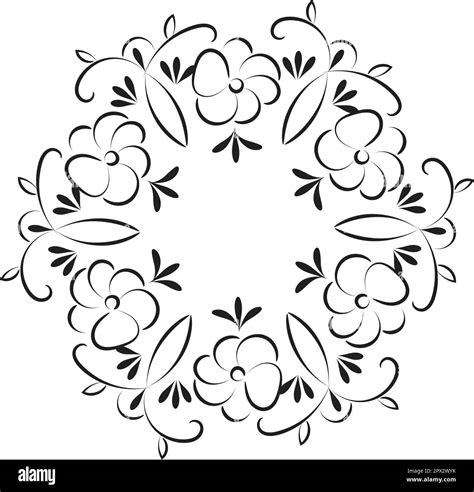 Free Embroidery Pattern Printable Leaves Wreath Hand Drawn Black And