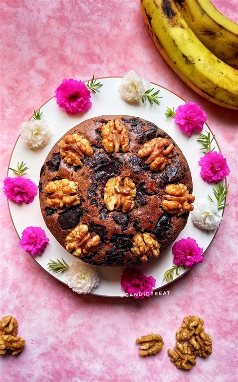 Eggless Chocolate Banana Walnut Cake Candid Treat