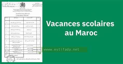 Calendrier Des Vacances Scolaires Au Maroc Mon Emploi