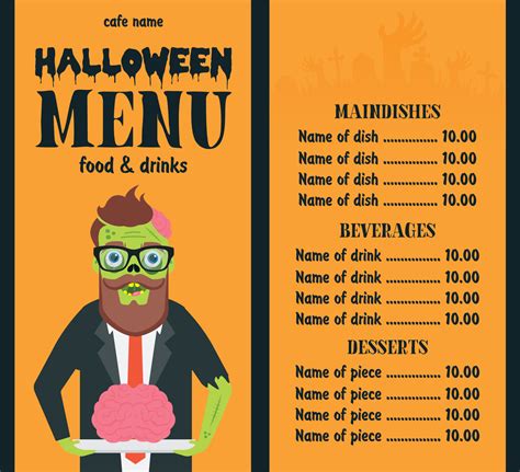 Men De Halloween Comida Y Bebida Dise O Plano Con Zombie