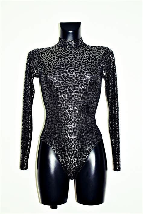 Womens Leopard Print Polo Neck Bodysuit Etsy