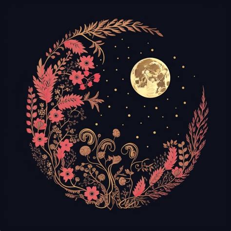 Premium Photo There Is A Full Moon In The Sky With A Floral Design