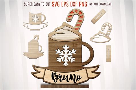 Christmas Ornament Hot Cocoa Laser Svg Standing Christmas Ornament Hot Cocoa Ornament Svg
