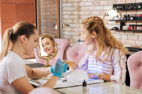 Optimistic Mature Woman Seating In Beauty Salon Stock Image Image Of