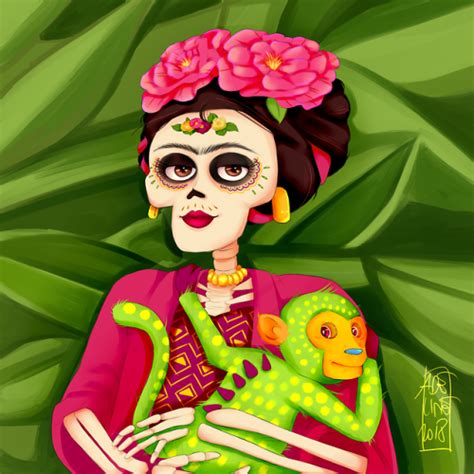 Frida Kahlo And Her Alebrije Monkey From Coco Arte Disney Disney Art