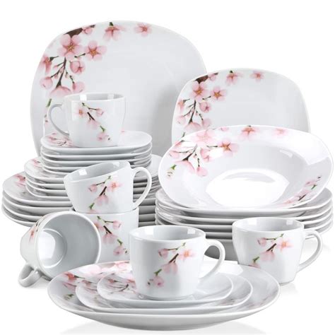 VEWEET Series Annie Porcelain Dinnerware Sets For 6 White Dish Set