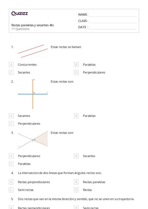 50 Rectas Paralelas Y Perpendiculares Hojas De Trabajo Para Grado 4 En