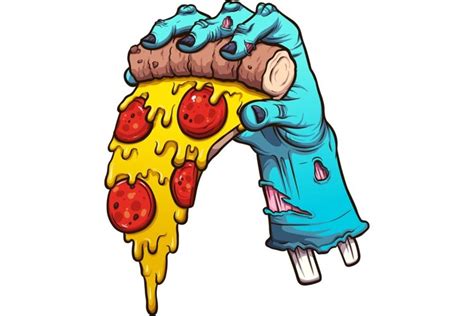 Cartoon Zombie Hand Holding Pizza Slice